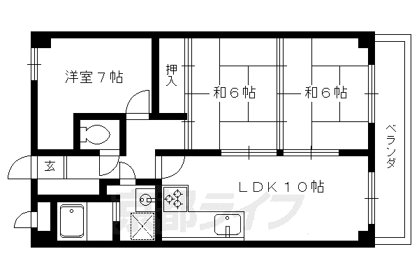 阪急電鉄京都線 長岡天神駅 徒歩5分 5階建 築32年(3LDK/2階)の間取り写真