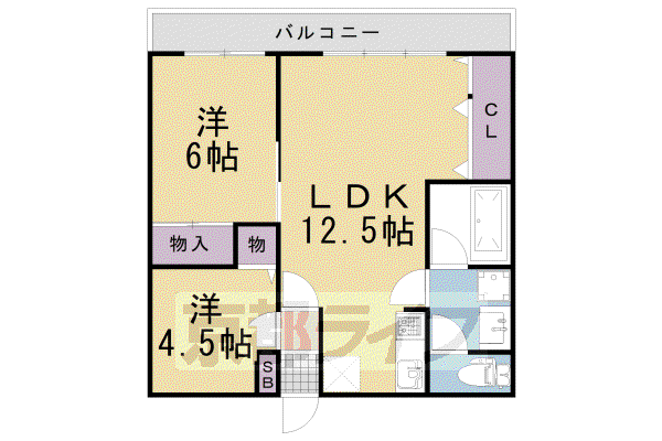 阪急電鉄京都線 長岡天神駅 徒歩15分 3階建 築38年(2LDK/3階)の間取り写真