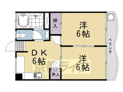 東海道本線 長岡京駅 徒歩7分 4階建 築52年(2DK/3階)の間取り写真