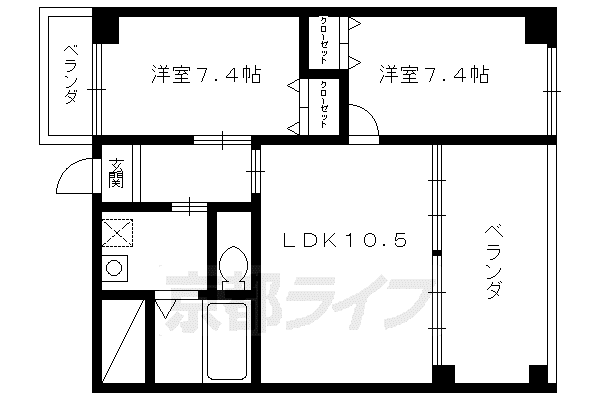 東海道本線 桂川駅(京都) 徒歩7分 3階建 築25年(2LDK/1階)の間取り写真