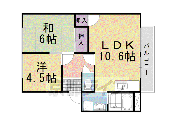 阪急電鉄京都線 西山天王山駅 徒歩17分 2階建 築39年(2LDK/1階)の間取り写真
