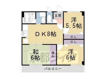 東海道本線 長岡京駅 徒歩22分 7階建 築31年(3LDK/3階)の間取り写真