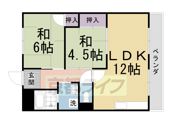 東海道本線 向日町駅 徒歩7分 3階建 築46年(2LDK/3階)の間取り写真