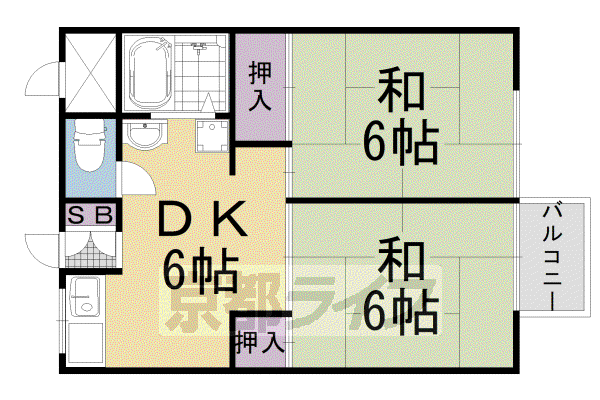 東海道本線 桂川駅(京都) 徒歩20分 2階建 築38年(2DK/2階)の間取り写真