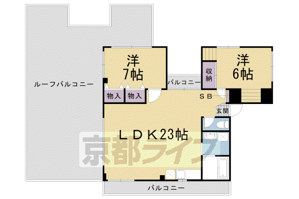 東海道本線 向日町駅 徒歩35分 4階建 築35年(2LDK/4階)の間取り写真