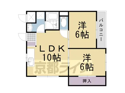 阪急電鉄京都線 西向日駅 徒歩27分 5階建 築32年(2LDK/5階)の間取り写真