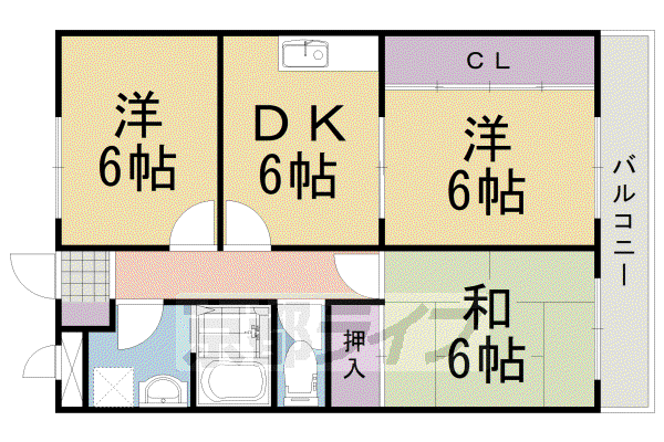 東海道本線 長岡京駅 徒歩7分 5階建 築29年(3DK/2階)の間取り写真