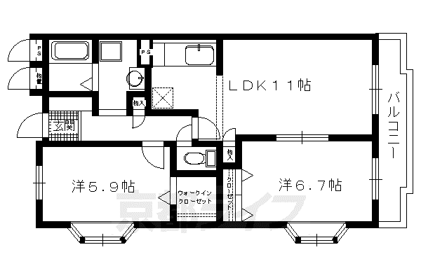 阪急電鉄京都線 長岡天神駅 徒歩5分 4階建 築29年(2LDK/2階)の間取り写真