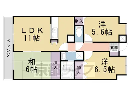 東海道本線 長岡京駅 徒歩42分 6階建 築25年(3LDK/2階)の間取り写真