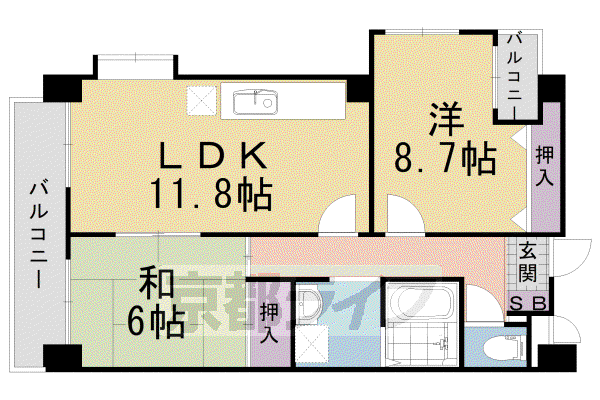 阪急電鉄京都線 長岡天神駅 徒歩5分 6階建 築29年(2LDK/4階)の間取り写真