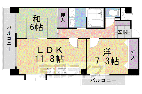 阪急電鉄京都線 長岡天神駅 徒歩5分 6階建 築28年(2LDK/2階)の間取り写真
