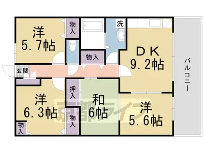東海道本線 桂川駅(京都) 徒歩5分 4階建 築28年(4LDK/2階)の間取り写真