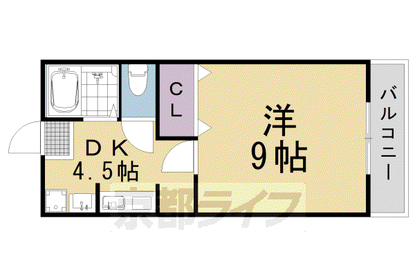 東海道本線 桂川駅(京都) 徒歩2分 5階建 築33年(1DK/4階)の間取り写真
