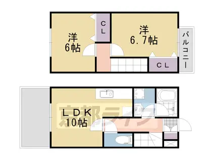阪急電鉄京都線 西向日駅 徒歩22分 2階建 築25年(2LDK/1階)の間取り写真