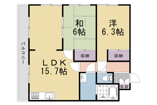 阪急電鉄京都線 長岡天神駅 徒歩5分 3階建 築38年(2LDK/2階)の間取り写真