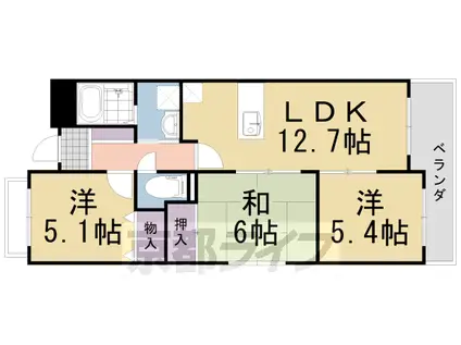 阪急電鉄京都線 西山天王山駅 徒歩7分 4階建 築26年(3LDK/2階)の間取り写真