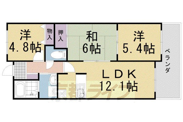 阪急電鉄京都線 西山天王山駅 徒歩7分 4階建 築27年(3LDK/1階)の間取り写真