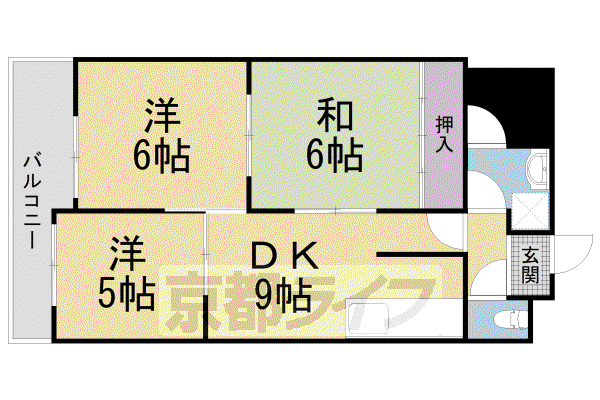 阪急電鉄京都線 長岡天神駅 徒歩5分 6階建 築38年(3LDK/5階)の間取り写真