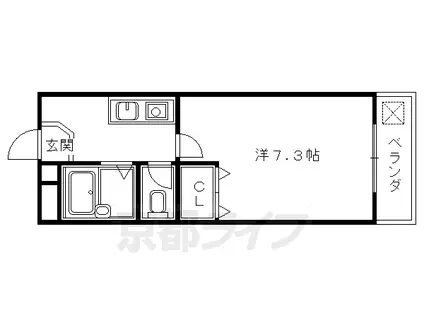 東海道本線 桂川駅(京都) 徒歩3分 3階建 築29年(1K/3階)の間取り写真