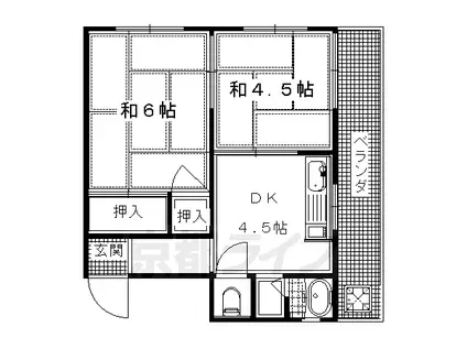 阪急電鉄京都線 長岡天神駅 徒歩5分 3階建 築52年(2DK/1階)の間取り写真