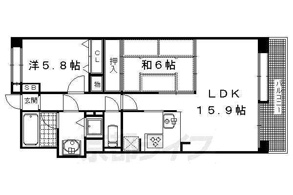 東海道本線 長岡京駅 徒歩5分 10階建 築36年(2LDK/5階)の間取り写真