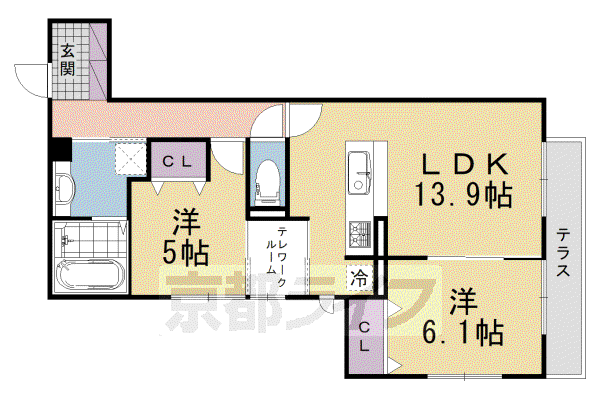 モン リーヴル(2LDK/1階)の間取り写真