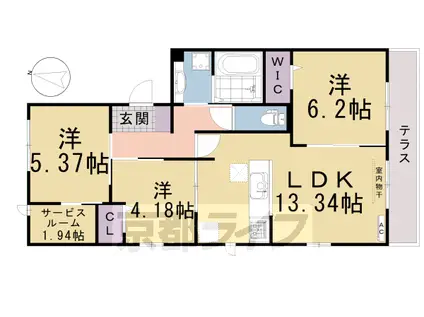 阪急電鉄京都線 長岡天神駅 徒歩26分 3階建 築4年(3LDK/1階)の間取り写真