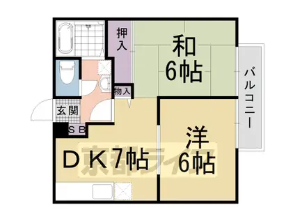 阪急電鉄京都線 西山天王山駅 徒歩15分 2階建 築33年(2DK/2階)の間取り写真