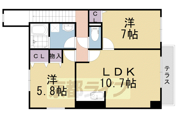 東海道本線 長岡京駅 徒歩45分 2階建 築22年(2LDK/2階)の間取り写真