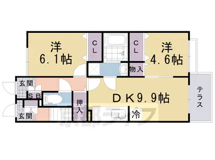 阪急電鉄京都線 西向日駅 徒歩5分 2階建 築22年(2LDK/1階)の間取り写真
