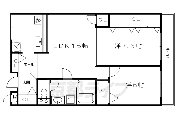 東海道本線 向日町駅 徒歩36分 2階建 築22年(2LDK/2階)の間取り写真