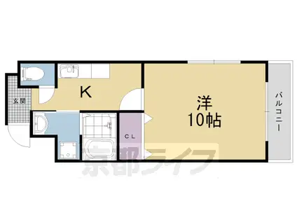 山陰本線 円町駅 徒歩1分 6階建 築21年(1K/4階)の間取り写真
