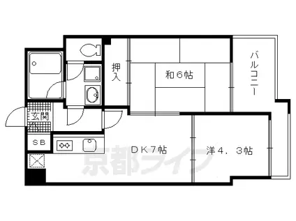 東海道本線 桂川駅(京都) 徒歩9分 5階建 築37年(2DK/2階)の間取り写真