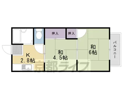 阪急電鉄京都線 東向日駅 徒歩5分 2階建 築40年(2K/2階)の間取り写真