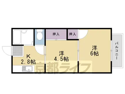 阪急電鉄京都線 東向日駅 徒歩5分 2階建 築40年(2K/1階)の間取り写真