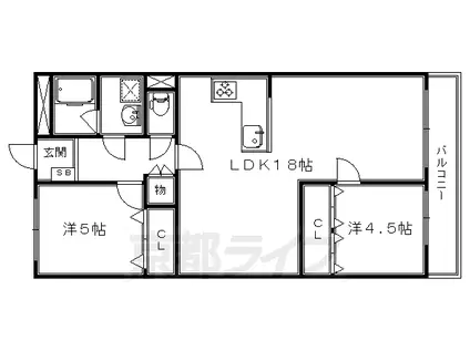 東海道本線 長岡京駅 徒歩7分 11階建 築45年(2LDK/6階)の間取り写真