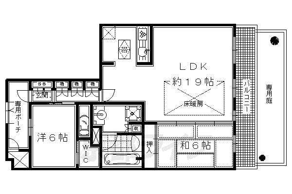 阪急電鉄京都線 長岡天神駅 徒歩2分 11階建 築21年(2LDK/1階)の間取り写真