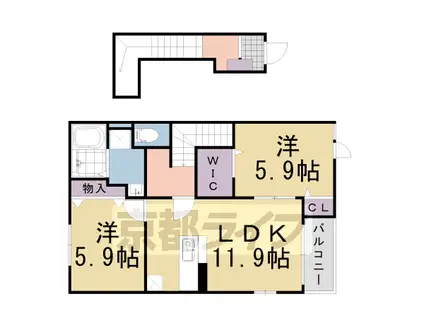 東海道本線 長岡京駅 徒歩35分 2階建 築20年(2LDK/2階)の間取り写真