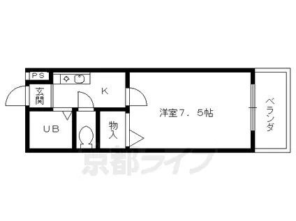 京福北野線 北野白梅町駅 徒歩14分 2階建 築33年(1K/2階)の間取り写真