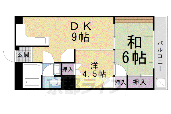 京都市烏丸線 北大路駅 徒歩20分 5階建 築56年(2DK/3階)の間取り写真