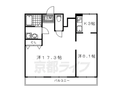 京福北野線 北野白梅町駅 徒歩18分 7階建 築54年(2K/5階)の間取り写真