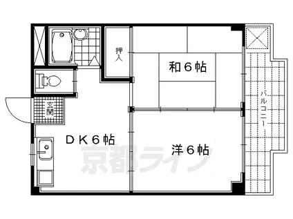 京都市烏丸線 北大路駅 徒歩23分 6階建 築37年(2DK/5階)の間取り写真
