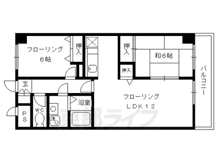 京都市烏丸線 北大路駅 徒歩29分 5階建 築35年(2LDK/2階)の間取り写真