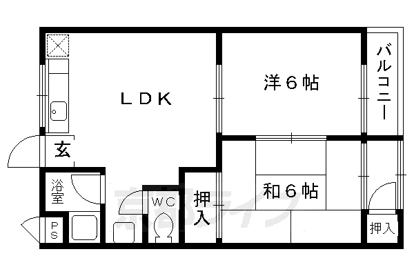 京都市烏丸線 北山駅(京都) 徒歩34分 2階建 築40年(2LDK/1階)の間取り写真