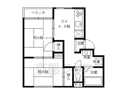 モンターニュ嵯峨(2DK/1階)の間取り写真