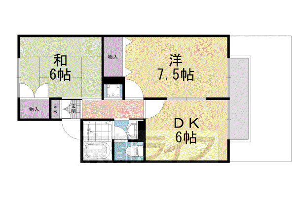 山陰本線 嵯峨嵐山駅 徒歩7分 2階建 築31年(2DK/2階)の間取り写真