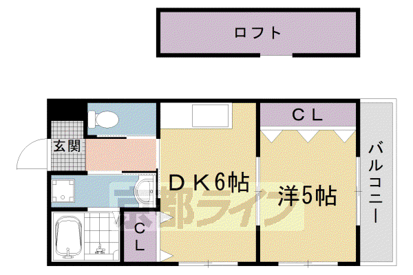 阪急電鉄京都線 西京極駅 徒歩20分 4階建 築27年(1DK/4階)の間取り写真