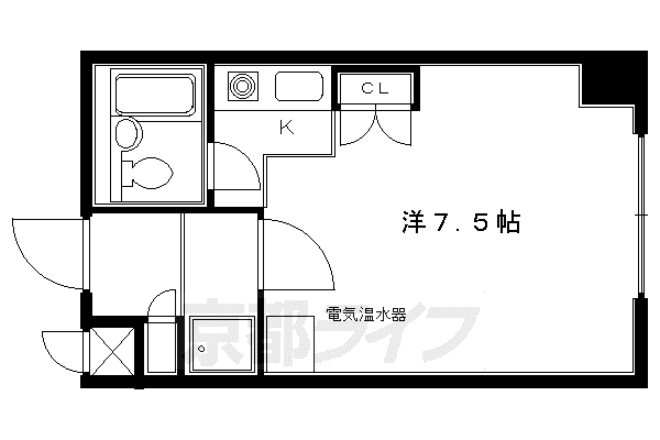 京都市烏丸線 烏丸御池駅 徒歩7分 5階建 築36年(ワンルーム/2階)の間取り写真