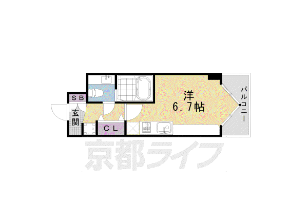 京都市烏丸線 烏丸御池駅 徒歩10分 10階建 築39年(1K/5階)の間取り写真