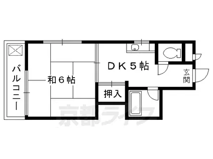 京都市烏丸線 北大路駅 徒歩20分 3階建 築40年(1DK/3階)の間取り写真